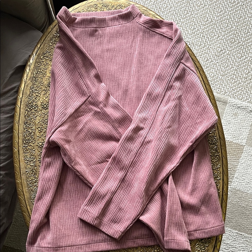 Madewell Ribbed Mauve Long Sleeve Top